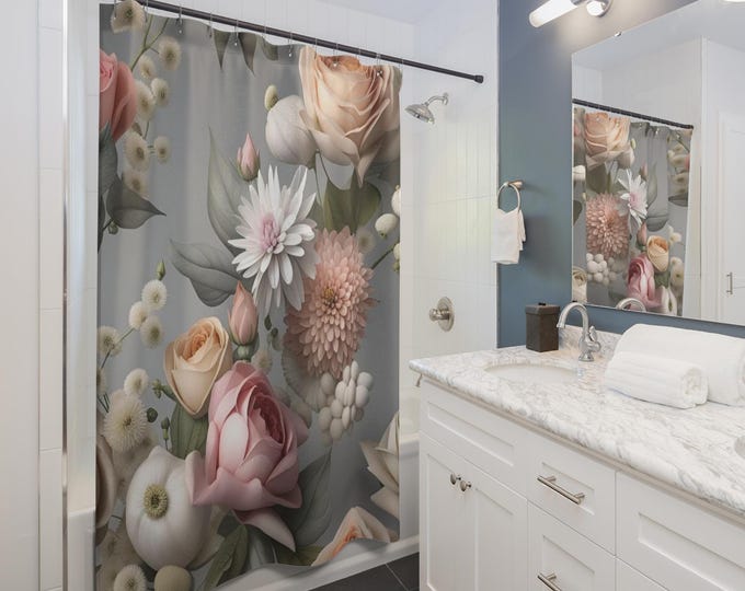 Featured listing image: Floral Shower Curtain: Elegant Flower Design, Boho Bathroom Decor