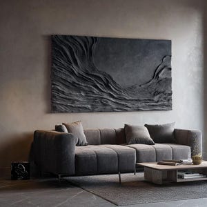 Modern 3D Abstract Wood Wall Art – Handmade Black Textured Sculpture, Minimalist Large Wall Hanging, Unique Contemporary Decor