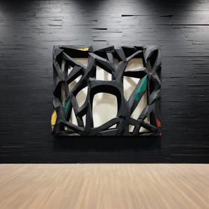 Modern Abstract Wall Art | 3D Geometric Sculpture | Black Textured Wall Decor | Contemporary Home Decor | Unique Handmade Artwork