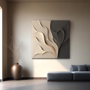 Modern 3D Wood Wall Art – Handmade Sculptural Wall Decor in Beige and Black, Minimalist Wooden Wall Sculpture Parametric Art for Living Room