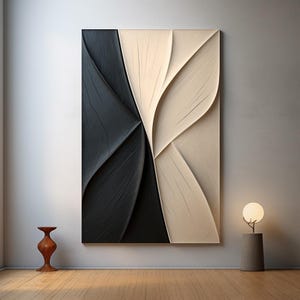 3D Wood Wall Art: Beige & Black Abstract Sculpture