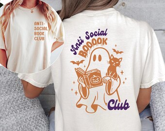 Anti-social Book Club, Book Reader Shirt, Ghost reader Halloween, Book Lover Gift, Spooky Season, Retro Halloween Aesthetic,  Pumpkin Ghost