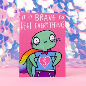 The Brave Turtle Postcard - Happiness Enchanters - Illustration by Katie Abey - Be Brave - Face Your Fears - Self Care - Self Love - Cute