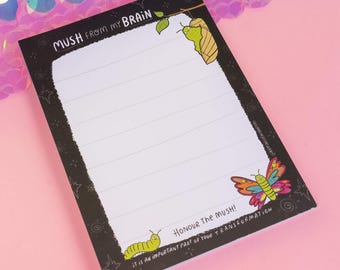 Mush from My Brain Notepad - Happiness Enchanters - Illustration by Katie Abey - Self Care - Reminder List - Shopping List - Notepaper - Bug