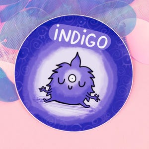 Chakreatures Indigo Sticker - Happiness Enchanters - Illustratie door Katie Abey - Chakra's - Indigokristallen - Spiritueel - Holistisch cadeau