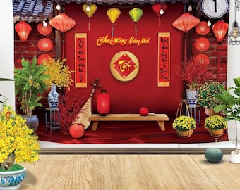 Lunar New Year Backdrop, Vietnamese Tet, Phong Nen Trang Tri Tet 2026