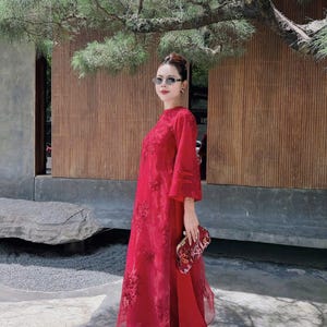 Red Loose Ao Dai For Women, Ao Dai With Pants, Pre-made Ao Dai For Women, Ao Dai Tet, Plus Size Available