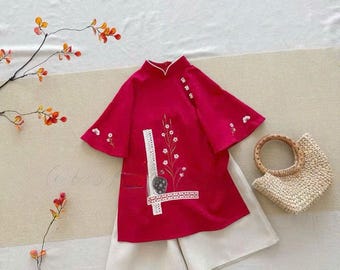 Vietnamese Baby Girl Ao Dai, Linen Ao Dai For Baby Girls, Toddlers & Kids