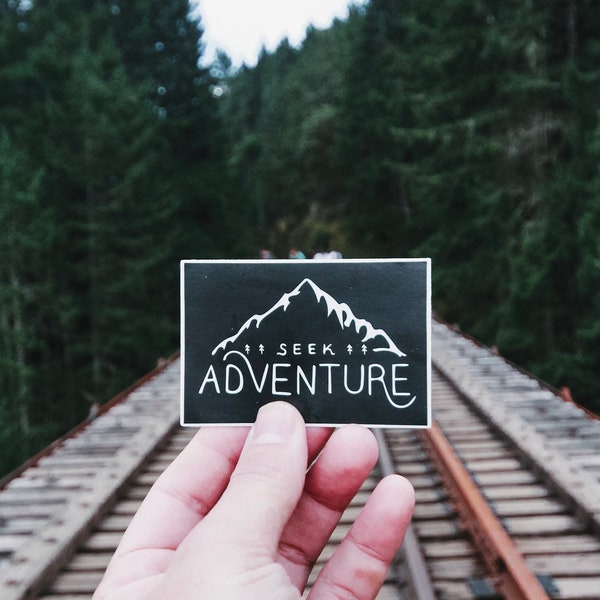 Seek Adventure - Mountain Sticker. Hiking Gear. Explore Laptop Sticker. Camping MacBook Decal. Vinyl Car Decal. Outdoorsy Bumper Sticker