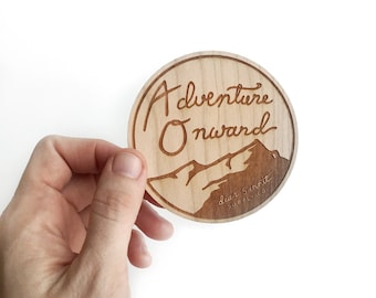 Adventure Onward - Wood Sticker. Eco-Friendly Water Bottle Decal.