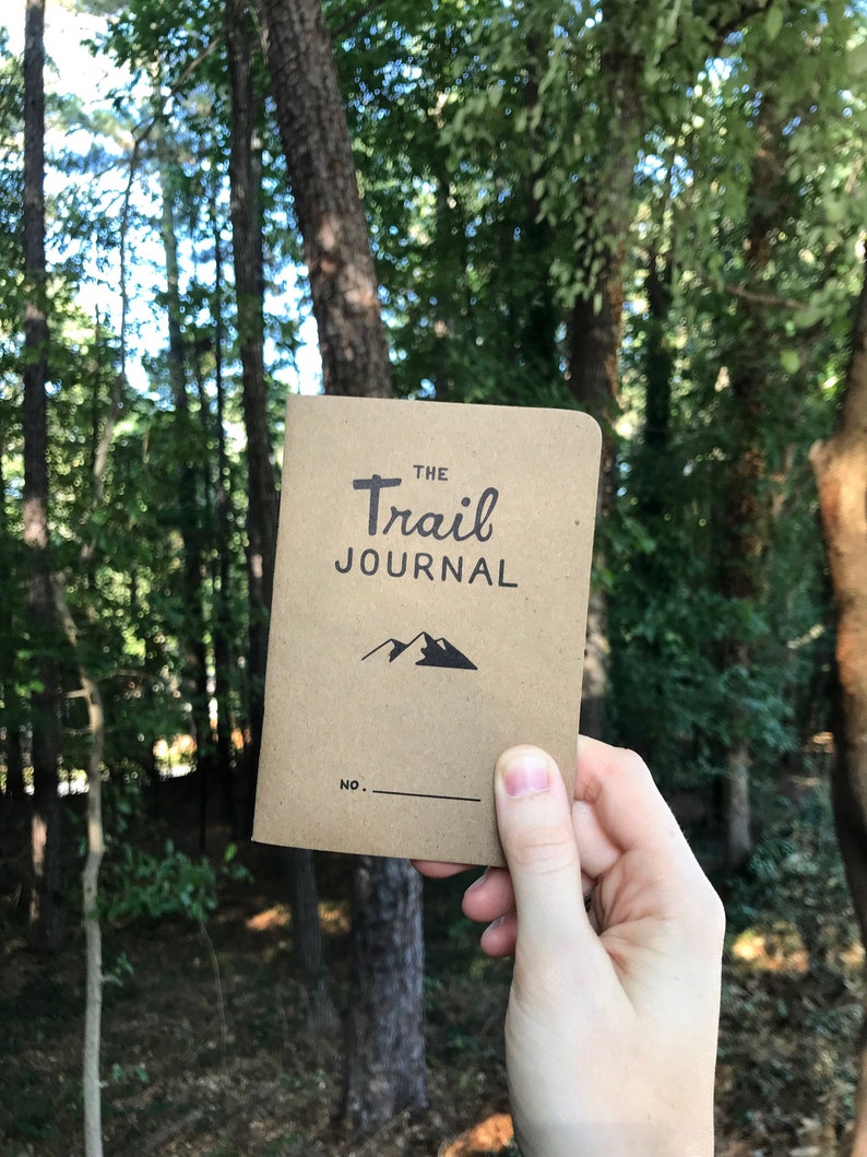 The Trail Journal. Prompted Hiking Log. Pocket Walking Journal. Backpacking Diary. Hiker Gift. Camp Diary. Trail Log. Wanderlust Notebook 1 Journal