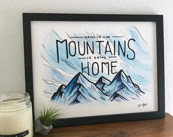 Pintura de montaña original. Cita de John Muir. 9 x 12 Arte de acuarela