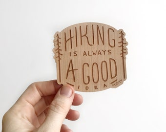 Wooden Hiking Sticker. Eco-Friendly Backpacking Gift. Walking Window Sticker. Outdoorsy Wood Decal. Gift for Hiker. Water Bottle Car Sticker