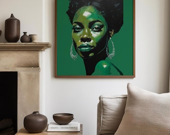 Emerald Green Woman Art Print: Afrocentric Portrait (Digital Download)