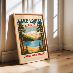 Lake Louise Printable Poster | Retro Canada Wall Art | Vintage Mountain Travel Print | Canadian Rockies Decor, Banff National Park Poster