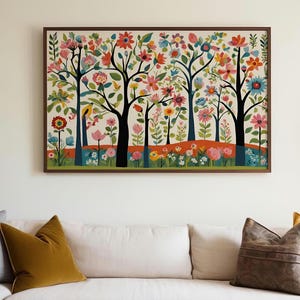 Volkskunst bosprint: Scandinavische cottagecore-muurkunst (digitale download)