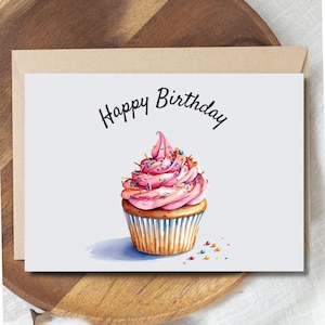 Carte de joyeux anniversaire - carte d'anniversaire imprimable - carte de voeux numérique 5 x 7 - carte à imprimer à la maison - carte à téléchargement numérique - carte Cupcake