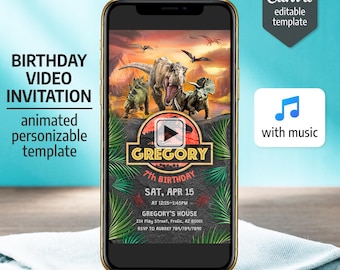 Animated Jurassic Park & Jurassic World Video Invitation, Digital Dinosaur Birthday Party Evite, Editable Template for Kids
