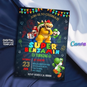 Super Mario Einladung, Mario Bros Film Einladung, Geburtstagseinladung Junge Mädchen, Sofort Download, Videospiel Geburtstagseinladung Vorlage