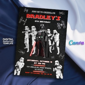 Printable birthday invite, Editable invitation, instant Download, wars invitation, Star invite, wars invitation, darth vader birthday party