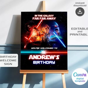 Printable Star Welcome Sign template, Birthday stormtrooper wars Party Welcome in Poster,  darth vader Boy b-day party decoration