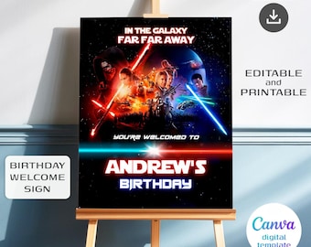 Afdrukbare sjabloon ster welkomstbord, verjaardag stormtrooper wars feest welkom in poster, darth vader boy b-day feestdecoratie