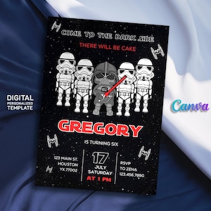 Printable birthday invite, Editable invitation, instant Download, wars invitation, Star invite, wars invitation, darth vader birthday party