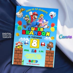 Birthday Invite boy girl, Super mario invitation, mario bros movie invitation, Instant Download, video game Birthday Invite template