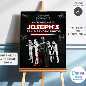 Darth Vader birthday welcome sign, Star Wars welcome in, printable dark side poster, instant download, editable birthday invite template