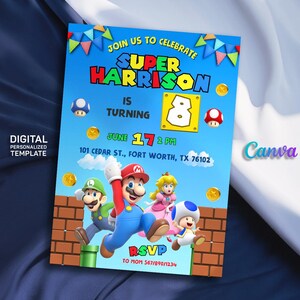 Birthday Invite boy girl, Super mario invitation, mario bros movie invitation, Instant Download, video game Birthday Invite template