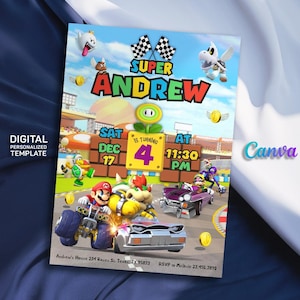 Birthday Invite boy girl, super mario bros movie invitation, Instant Download, video game Birthday Invite template, mario kart