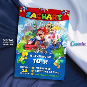 Birthday Invite boy girl, super mario bros movie invitation, Instant Download, video game Birthday Invite template, mario kart