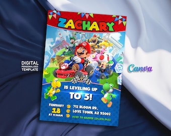 Birthday Invite boy girl, super mario bros movie invitation, Instant Download, video game Birthday Invite template, mario kart