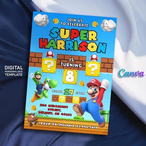 Super Mario Einladung, Mario Bros Film Einladung, Geburtstagseinladung Junge Mädchen, Sofort Download, Videospiel Geburtstagseinladung Vorlage