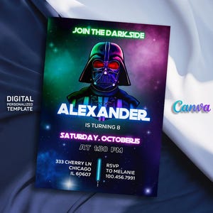 Printable birthday invite, Editable invitation, instant Download, wars invitation, Star invite, wars invitation, darth vader birthday party