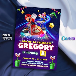 Birthday Invite boy girl, super mario bros movie invitation, Instant Download, video game Birthday Invite template, mario kart