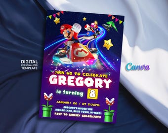 Birthday Invite boy girl, super mario bros movie invitation, Instant Download, video game Birthday Invite template, mario kart
