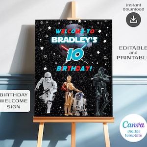 Printable Star Welcome Sign template, Birthday stormtrooper wars Party Welcome in Poster,  darth vader Boy b-day party decoration