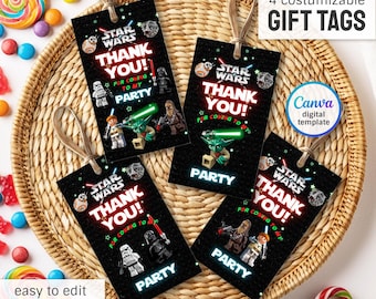 Star Wars printable gift tags, birthday party thank you card, Editable Template, diy Darth Vader bday decorations,  party favors