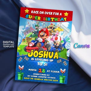 Birthday Invite boy girl, super mario bros movie invitation, Instant Download, video game Birthday Invite template, mario kart