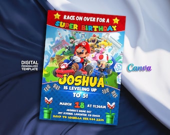 Birthday Invite boy girl, super mario bros movie invitation, Instant Download, video game Birthday Invite template, mario kart