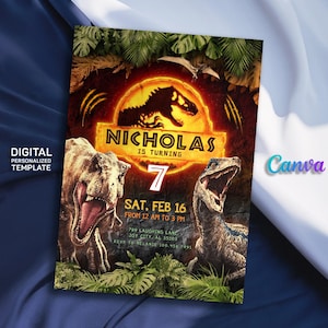 Invito di compleanno stampabile a tema dinosauro, invito di compleanno a tema dinosauro, invito al parco, invito al mondo, invito alla festa del T-Rex, download immediato