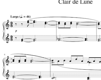 Clair de Lune – Debussy – Klaviernoten für Anfänger/Einfache Noten (Sofortiger digitaler Download)