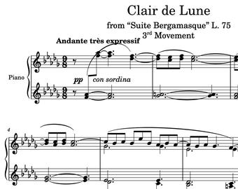 Clair De Lune (Passeer Bergamasque) - Debussy - Klavier Noten (Instant Digital Download)