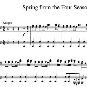 Spring (Four Seasons) - Vivaldi - Piano Sheet Music (Instant Digital Download)