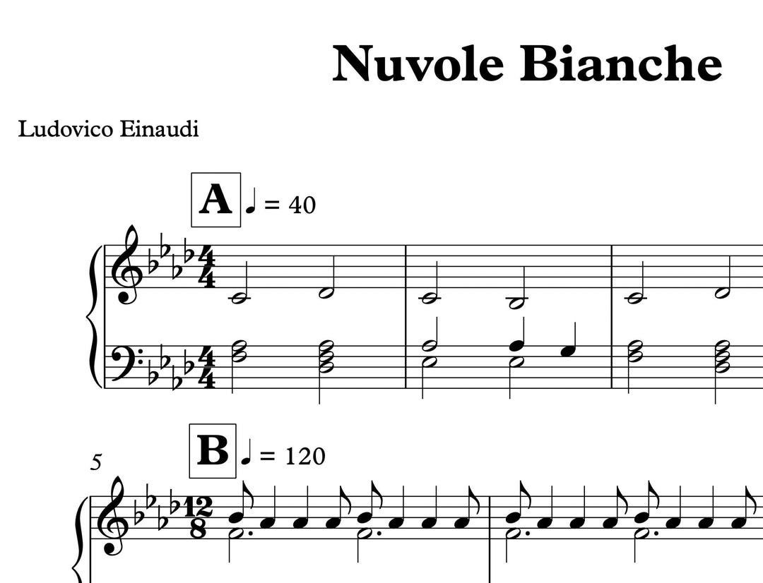 Nuvole Bianche - Ludovico Einaudi - Piano Sheet Music (instant Digital