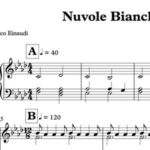 Nuvole Bianche - Ludovico Einaudi - Piano Sheet Music (Instant Digital Download)