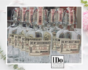 Groomsman Liquor Flask with Labels - Liquor Flask - Will you be my Groomsman Gift - Hinged Flask 250ml - 8.5oz - Bottle & Labels