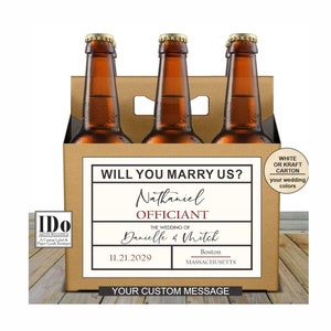 Officiant Proposal Beverage Carton and Label - Personalized Box & Label - Drink Carrier Box and Custom Label for a 6pk