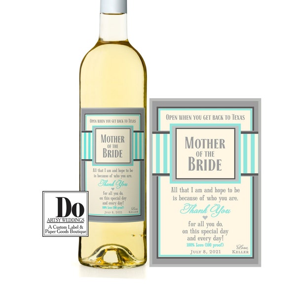 Mother of the Bride   Mother of the Groom   MOB   Thank you Mom  MOG  Wine Labels made to fit your bottle